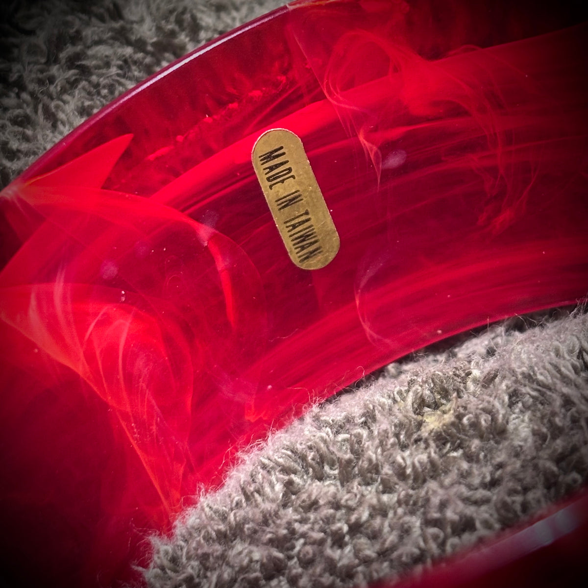Cherry Red Translucent Wide Statement Bangle Bracelet – Made in Taiwan – Retro Lucite Style