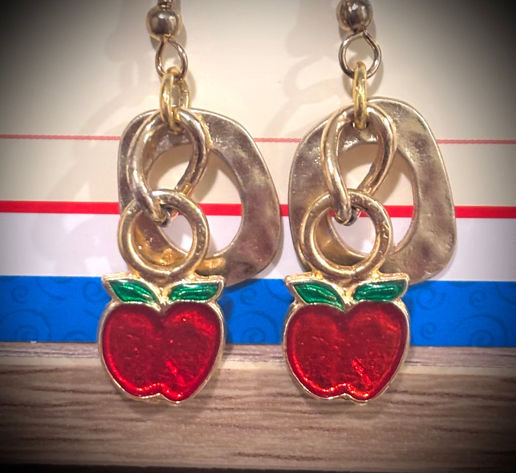 🍎 Handmade Genuine Gold & Vintage Avon Apple Charm Earrings | Upcycled Vintage Jewelry
