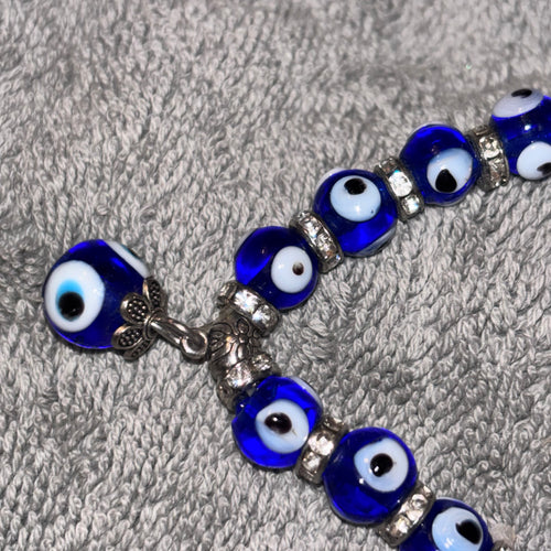 Cobalt Blue Nazar Evil Eye Glass Beaded Bracelet with Sparkling Silver-Tone Accents & Protective Eye Charm