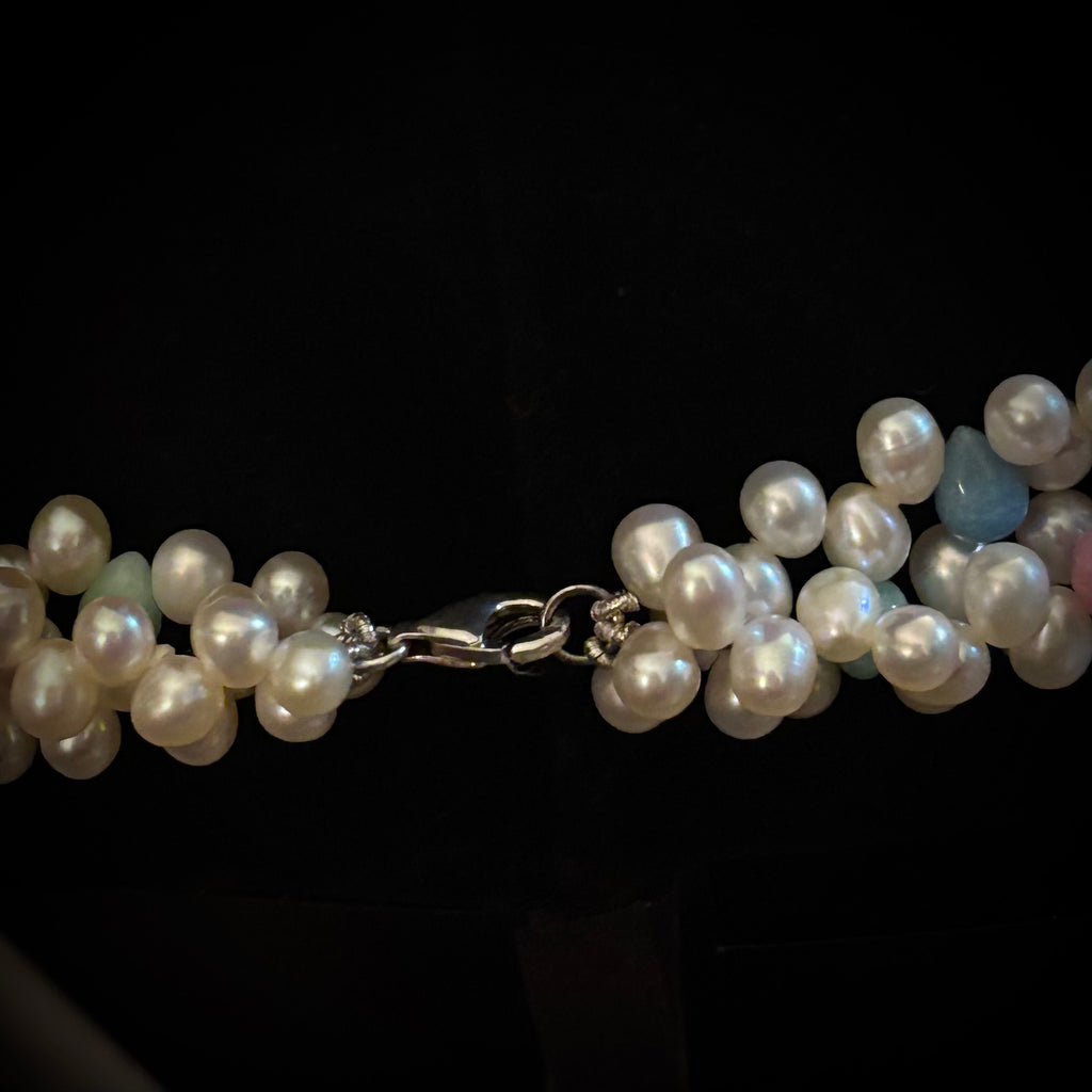 White Vintage Fresh Water Pearls with genuine gemstones|