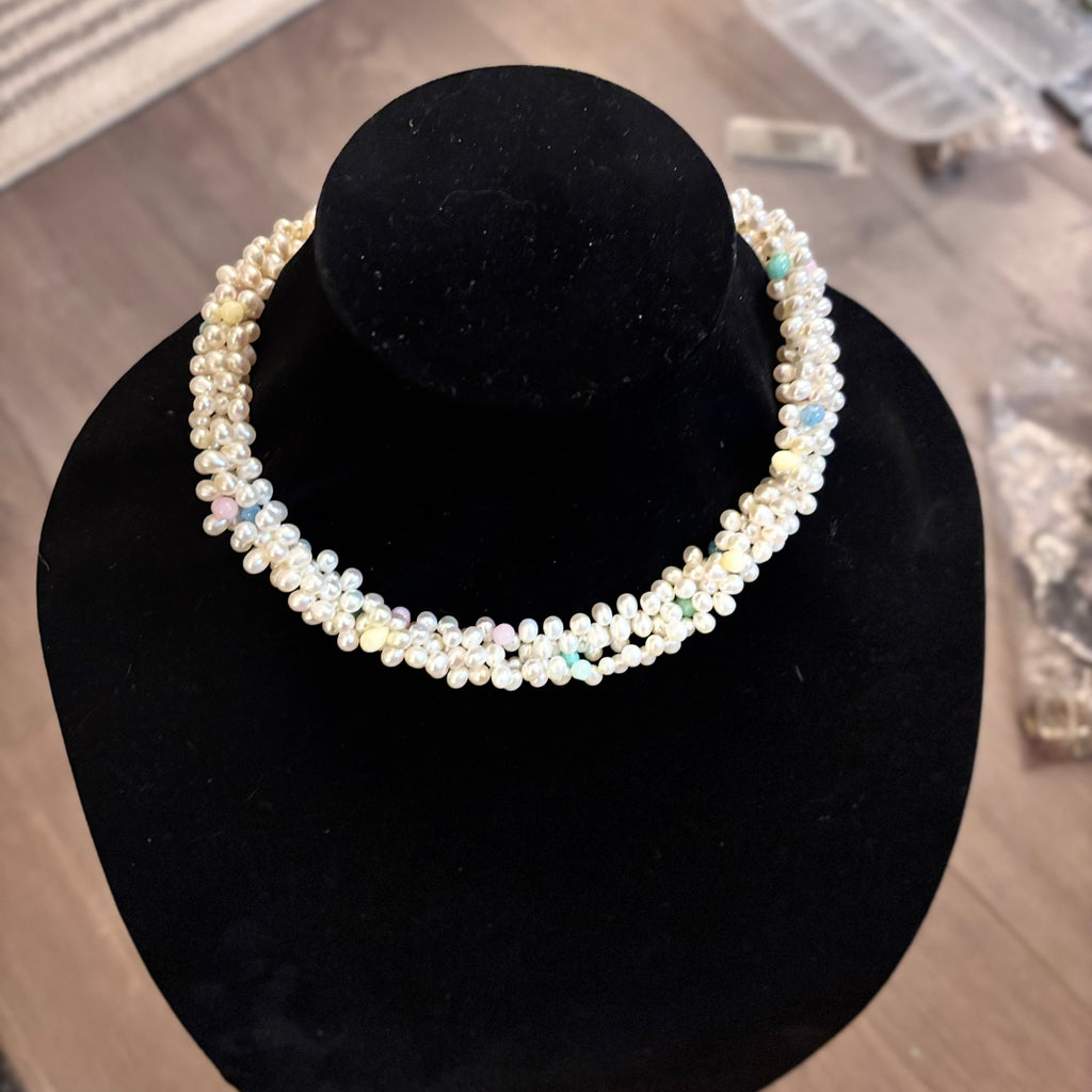 White Vintage Fresh Water Pearls with genuine gemstones|