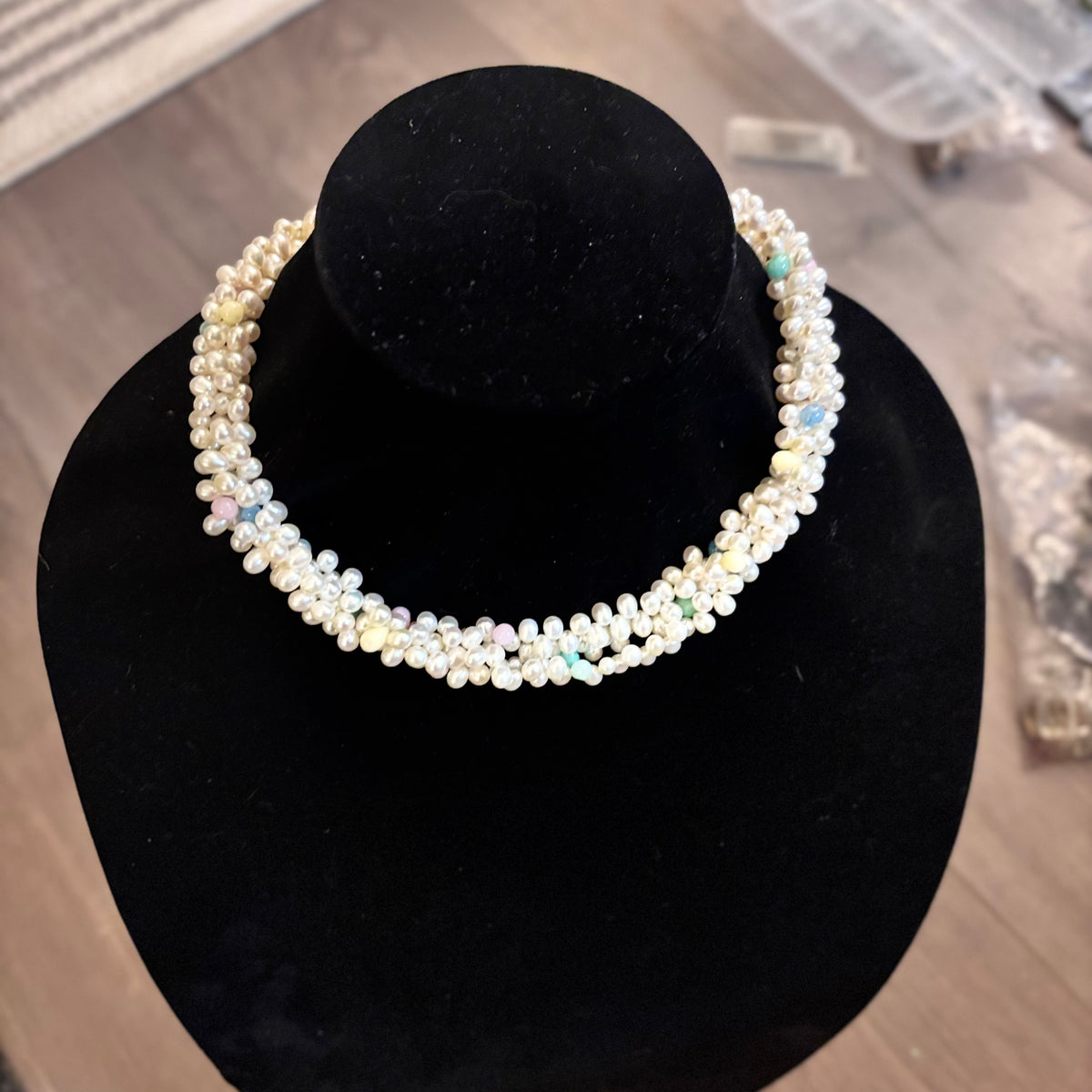 White Vintage Fresh Water Pearls with genuine gemstones|