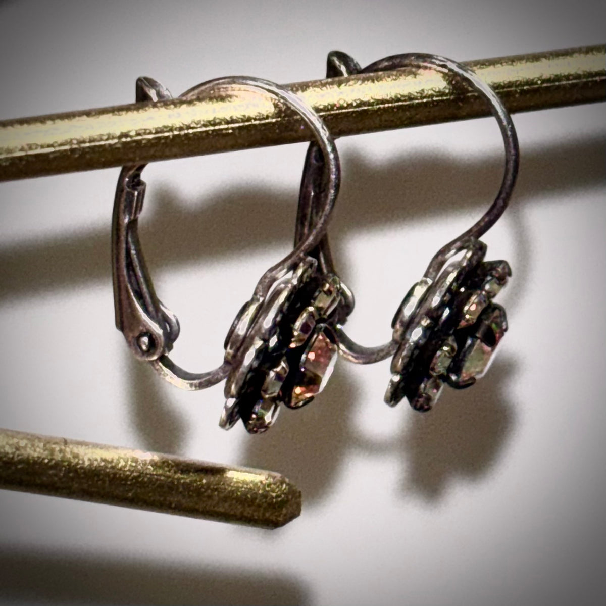 Mariana Dainty Floral Crystal Earrings | Aurora Borealis Vintage Crystals | Silver Tone Leverback Flower Earrings