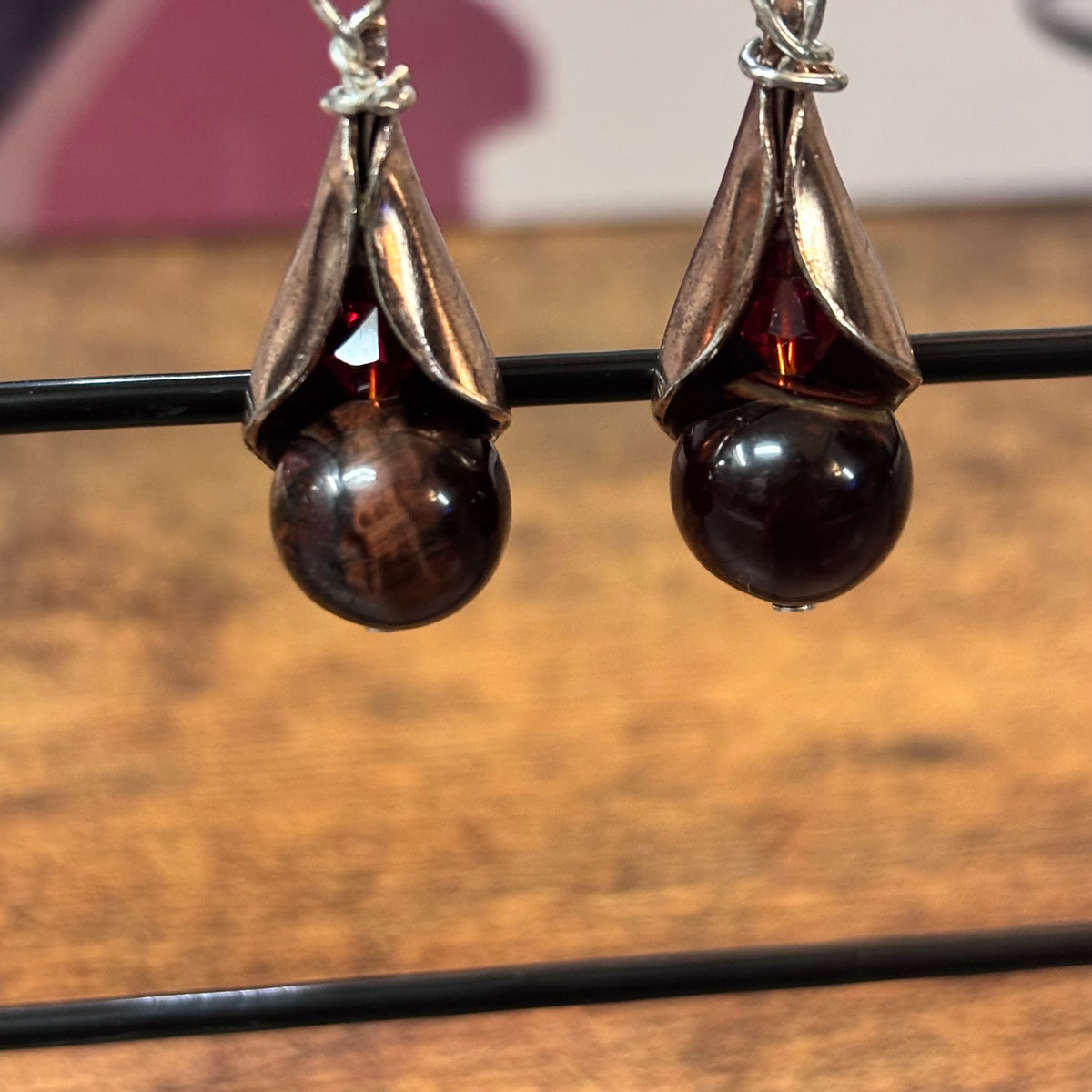 Midnight Rose – Burgundy Floral Dangle Earrings