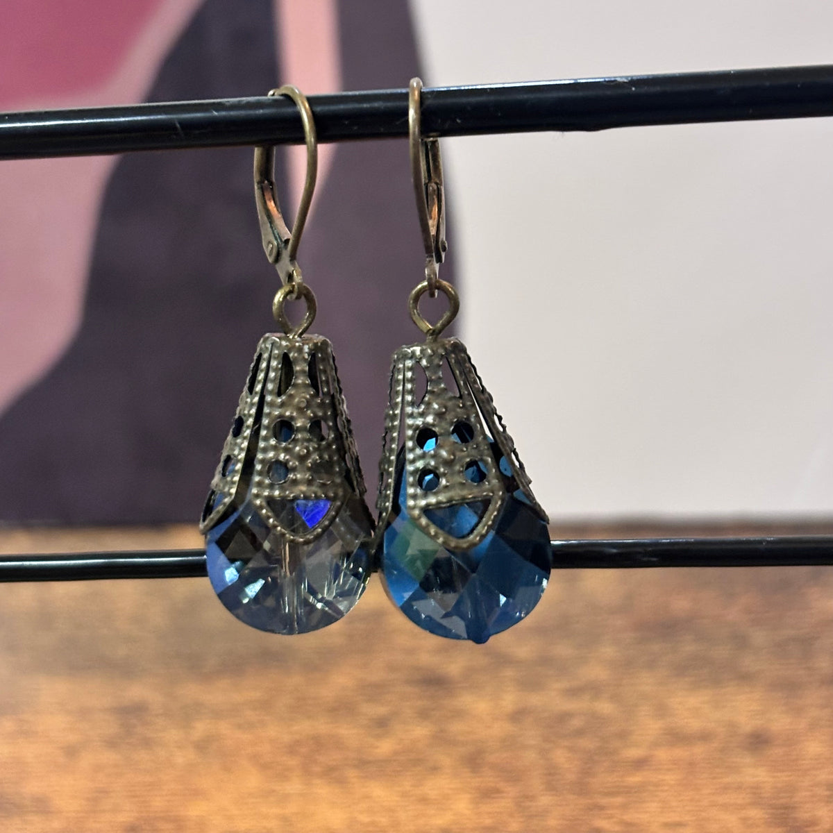 Sapphire Blue Teardrop Earrings | Antique Bronze | Victorian Gothic Inspired Jewelry