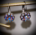 Mariana Dainty Floral Crystal Earrings | Aurora Borealis Vintage Crystals | Silver Tone Leverback Flower Earrings