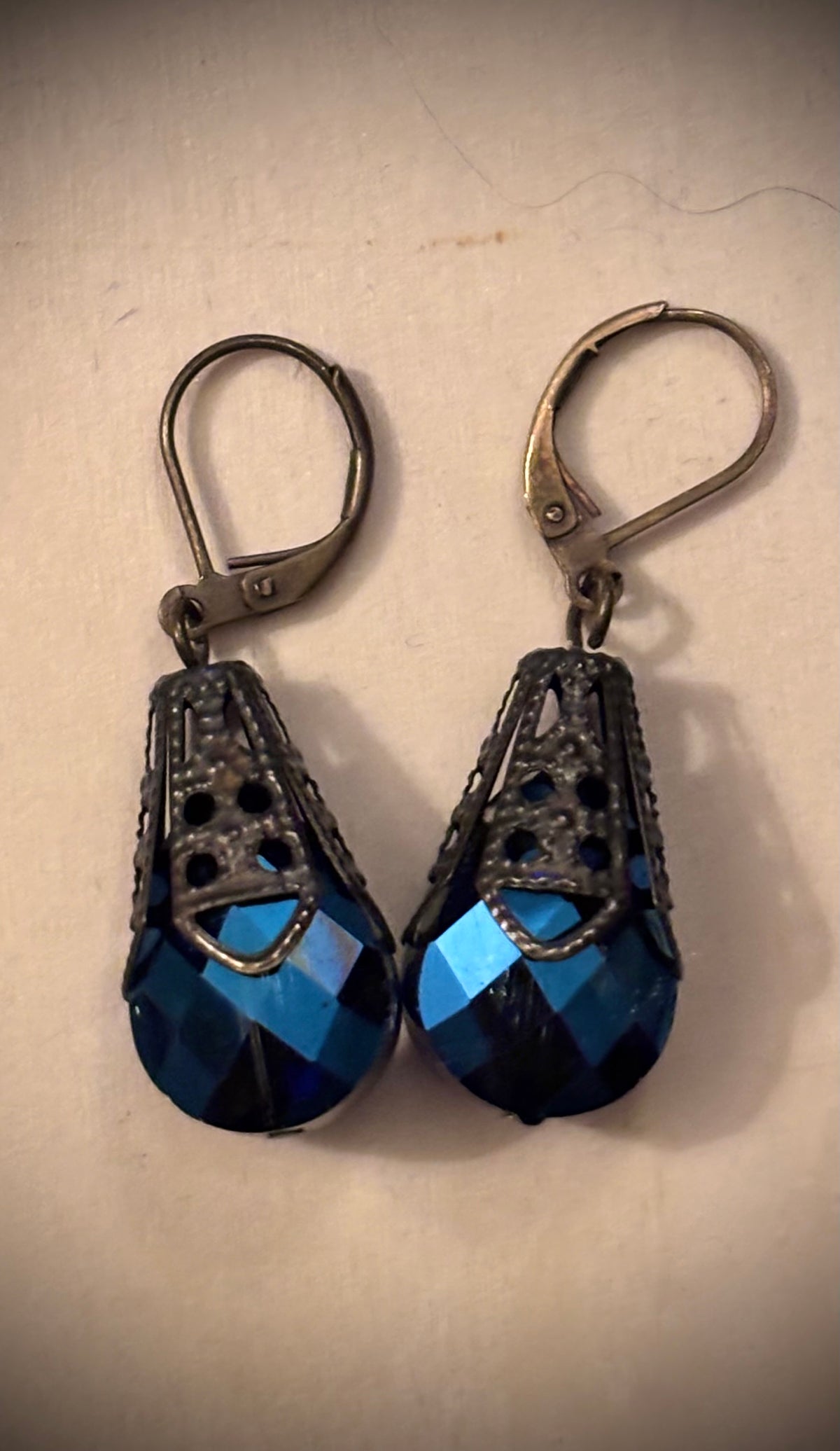 Sapphire Blue Teardrop Earrings | Antique Bronze | Victorian Gothic Inspired Jewelry