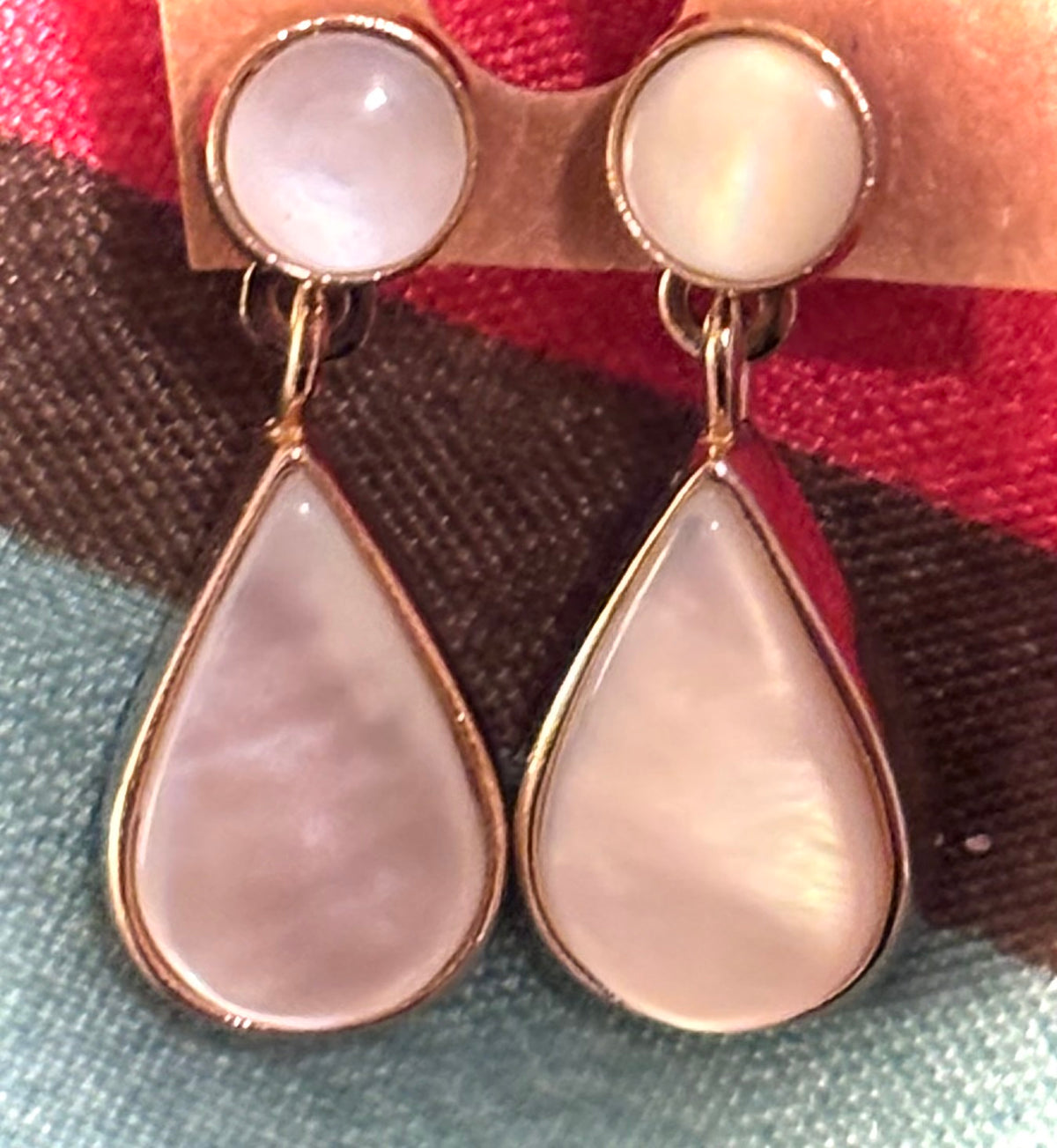 Vintage Pearlescent Teardrop Dangle Earrings | Mother-of-Pearl Look | Gold-Tone Statement Earrings