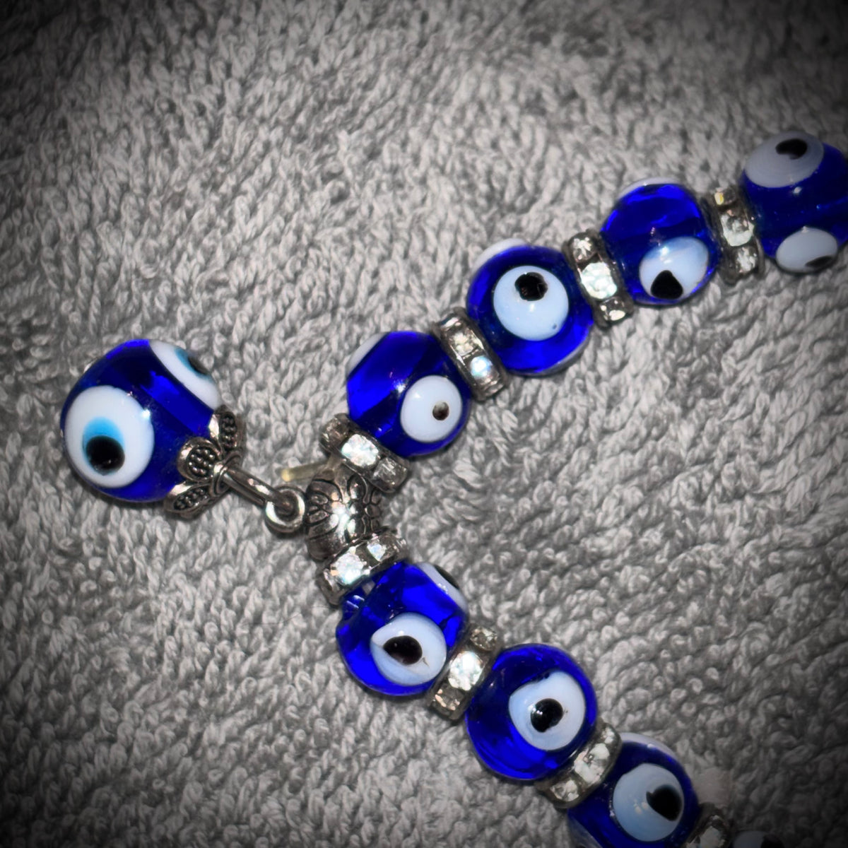 Cobalt Blue Nazar Evil Eye Glass Beaded Bracelet with Sparkling Silver-Tone Accents & Protective Eye Charm