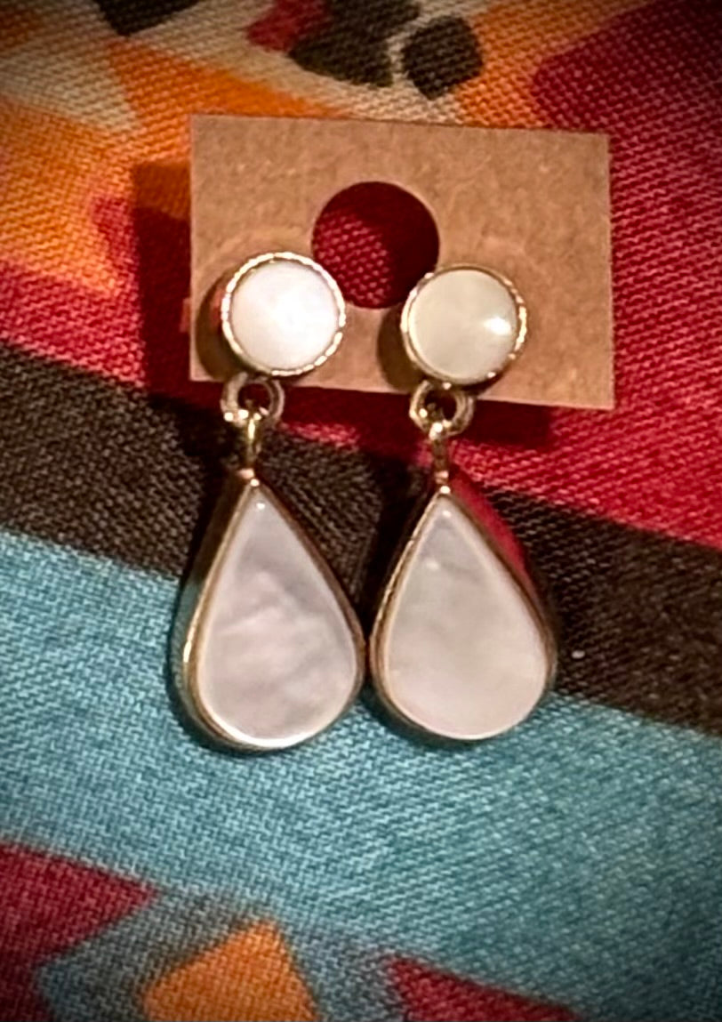 Vintage Pearlescent Teardrop Dangle Earrings | Mother-of-Pearl Look | Gold-Tone Statement Earrings