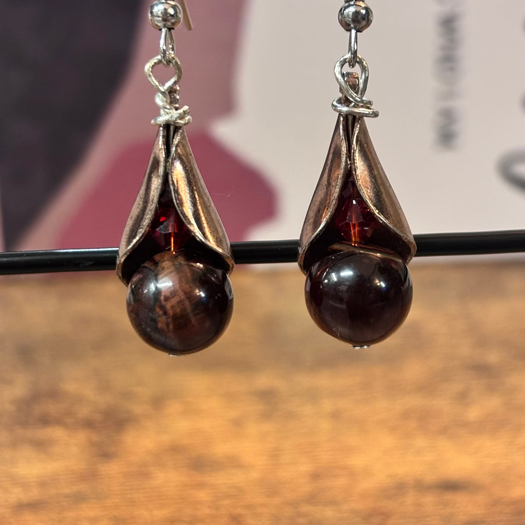 Midnight Rose – Burgundy Floral Dangle Earrings