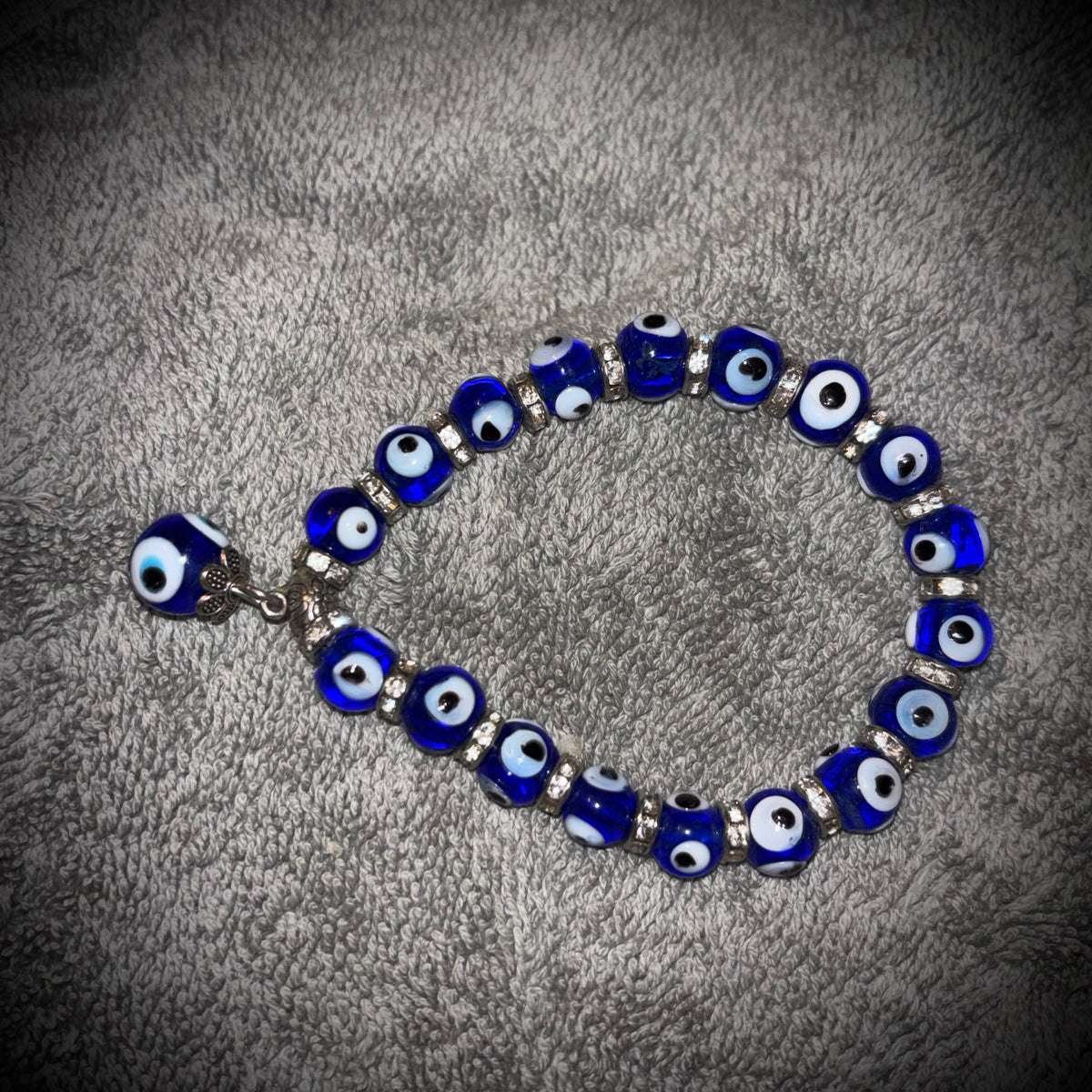 Cobalt Blue Nazar Evil Eye Glass Beaded Bracelet with Sparkling Silver-Tone Accents & Protective Eye Charm