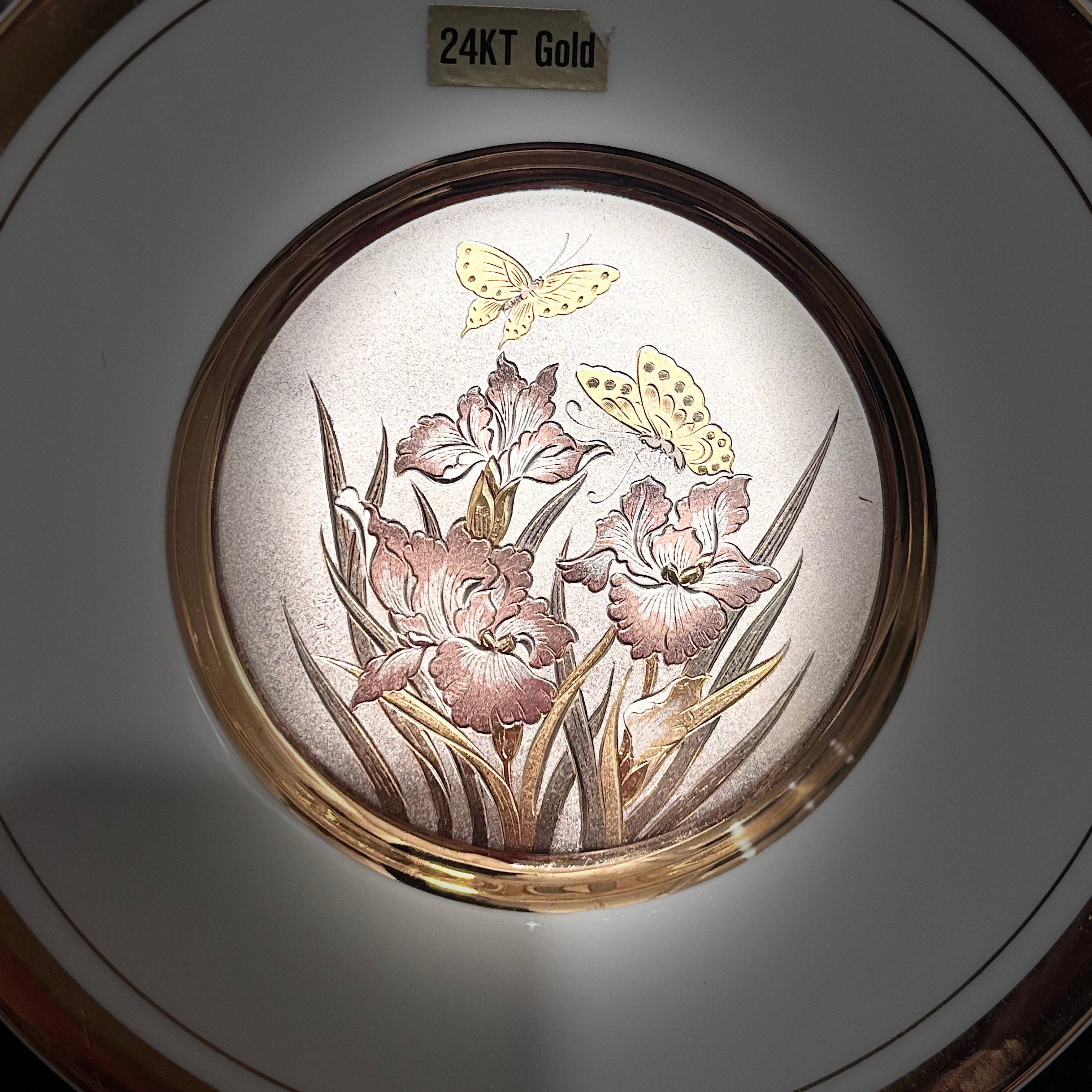 SOLD-Vintage Westland Original 24KT Gold Floral Butterfly Decorative Plate Set – Pair