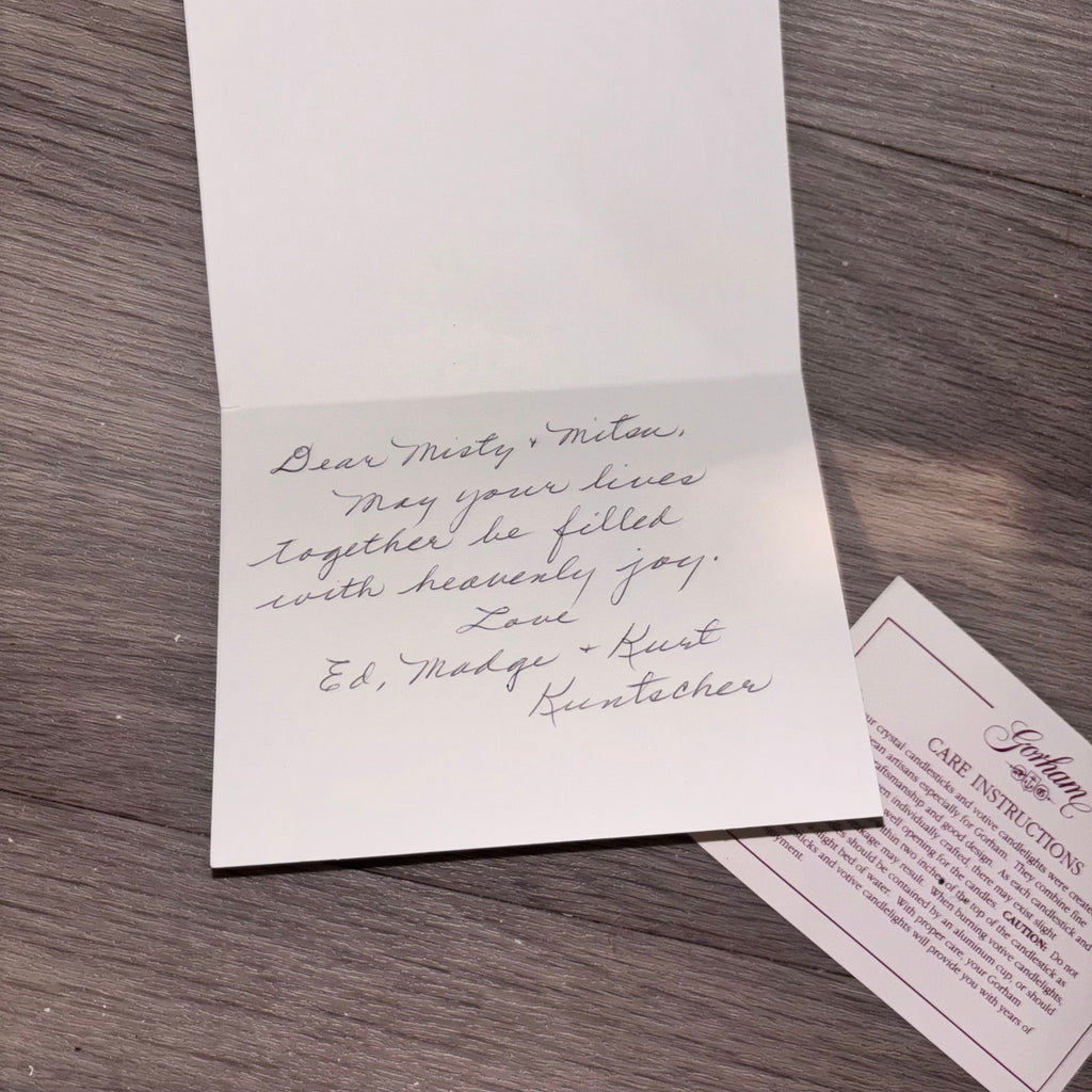 Handwritten vintage letter inside the card - Dear Misty and Mitsu