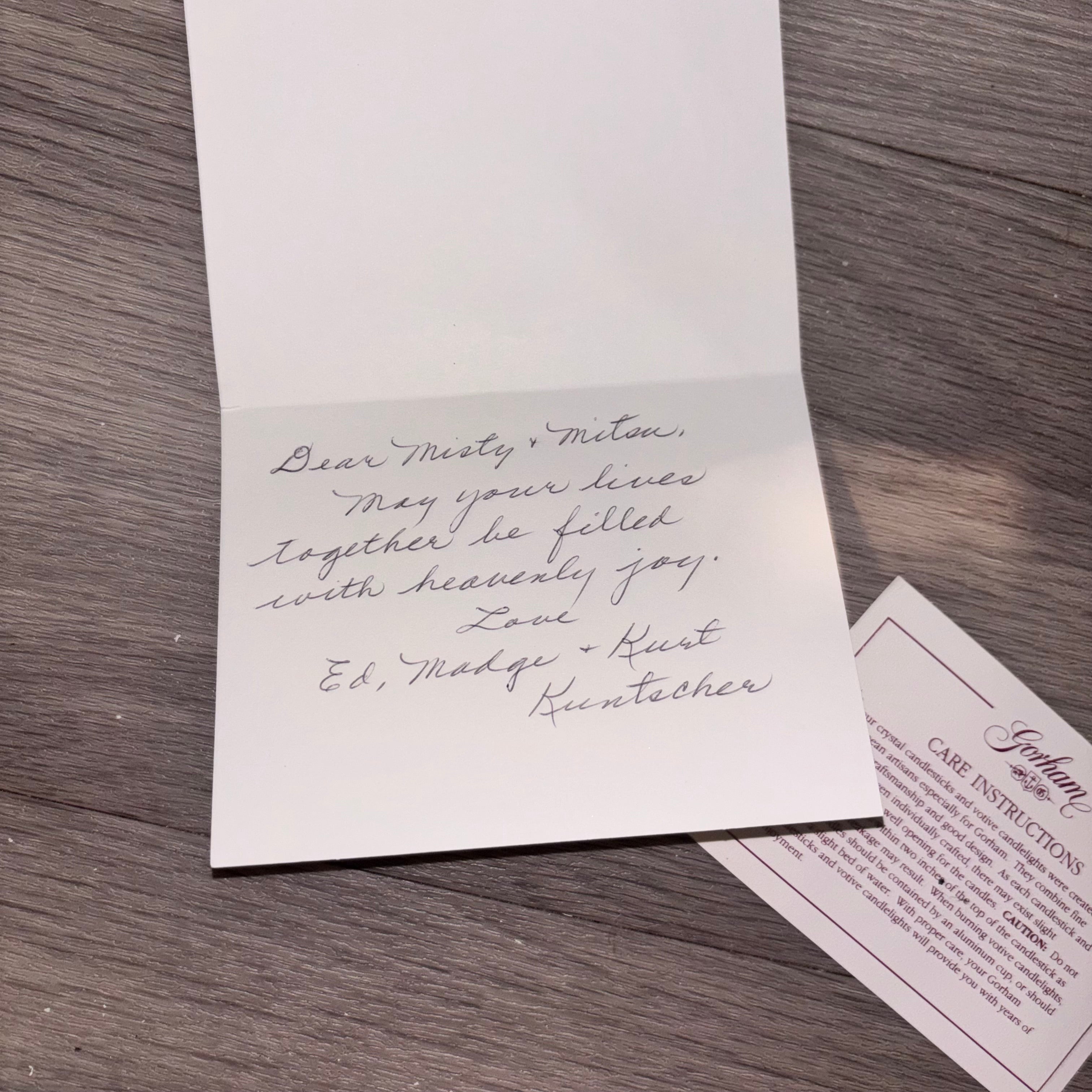 Handwritten vintage letter inside the card - Dear Misty and Mitsu