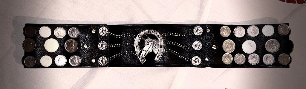 Argentine Gaucho Rastra Belt • 52 Genuine Coins • Horse & Horseshoe Centerpiece