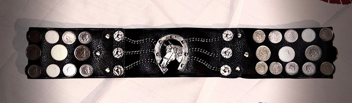 Argentine Gaucho Rastra Belt • 52 Genuine Coins • Horse & Horseshoe Centerpiece