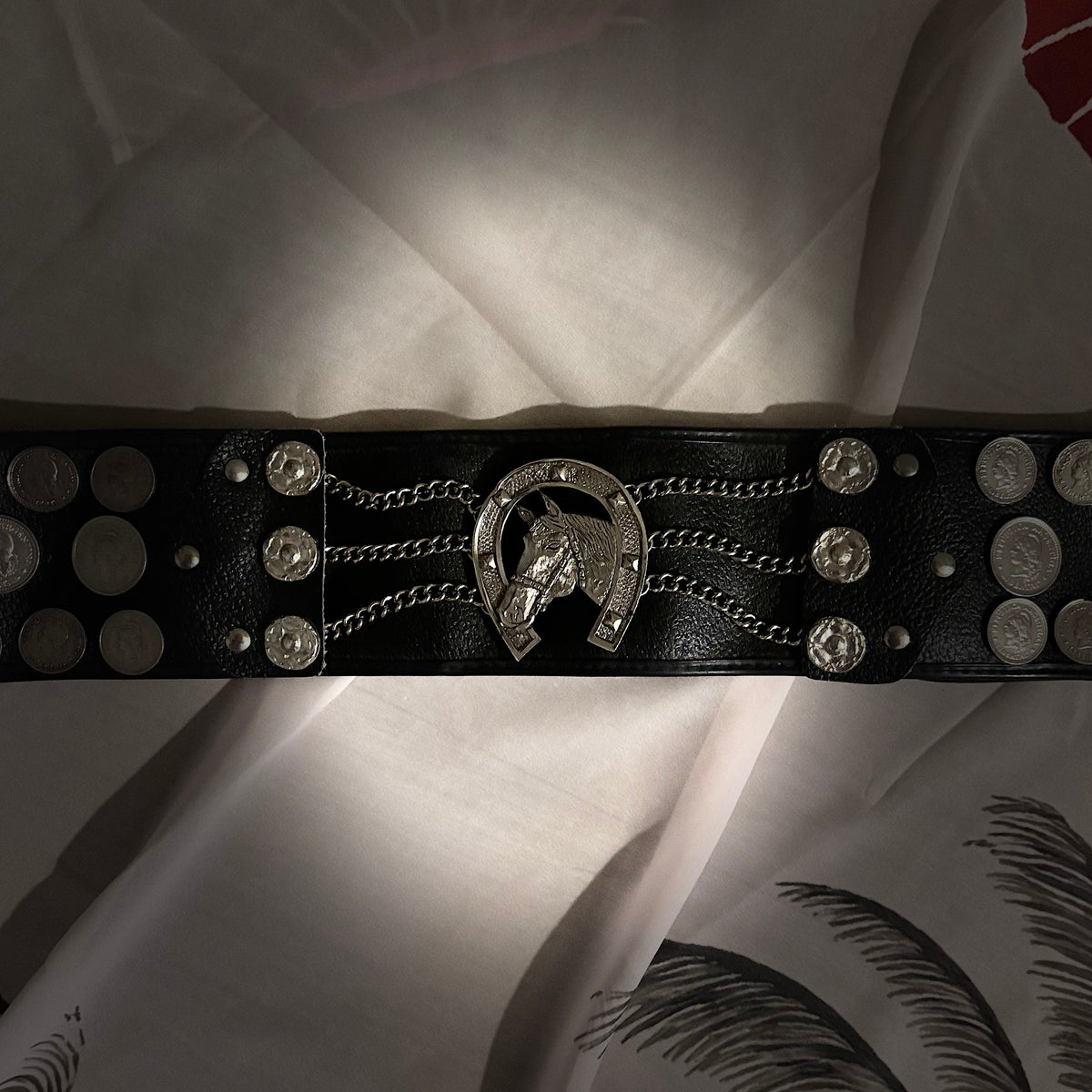Argentine Gaucho Rastra Belt • 52 Genuine Coins • Horse & Horseshoe Centerpiece